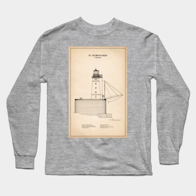 St. George Reef Lighthouse - California - SD Long Sleeve T-Shirt by SPJE Illustration Photography